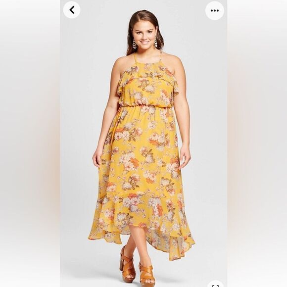 As U Wish- Women’s Yellow Floral High Low Dress, Size Large - Picture 5 of 11
